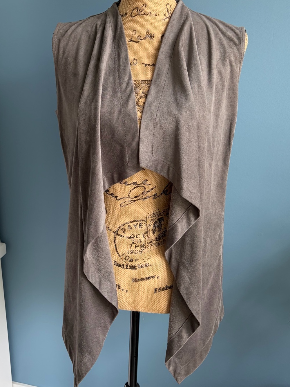 Artisan NY Taupe Draped Sleeveless Suede Vest